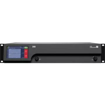 D40 audio processor with a touchscreen display and control buttons, designed for professional audio applications.