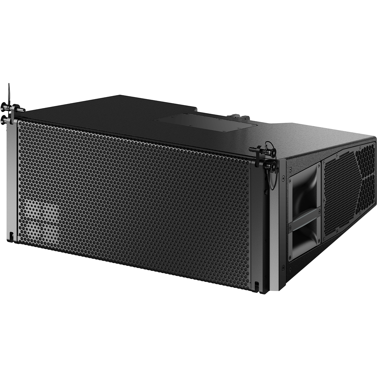Official product image of the d&b audiotechnik XSL8 showing its front grille, MF/HF horn and side LF aperture