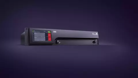 Black audio processor with a digital display and control buttons, designed for professional sound management.