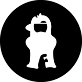 White silhouette of a monkey wearing a visor, set against a black background.