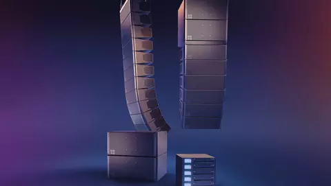 Three computer server units arranged in a dynamic, abstract formation against a gradient background, showcasing modern technology.