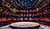 A circular stage is centered in a modern theater, surrounded by tiered seating and overhead lighting fixtures.